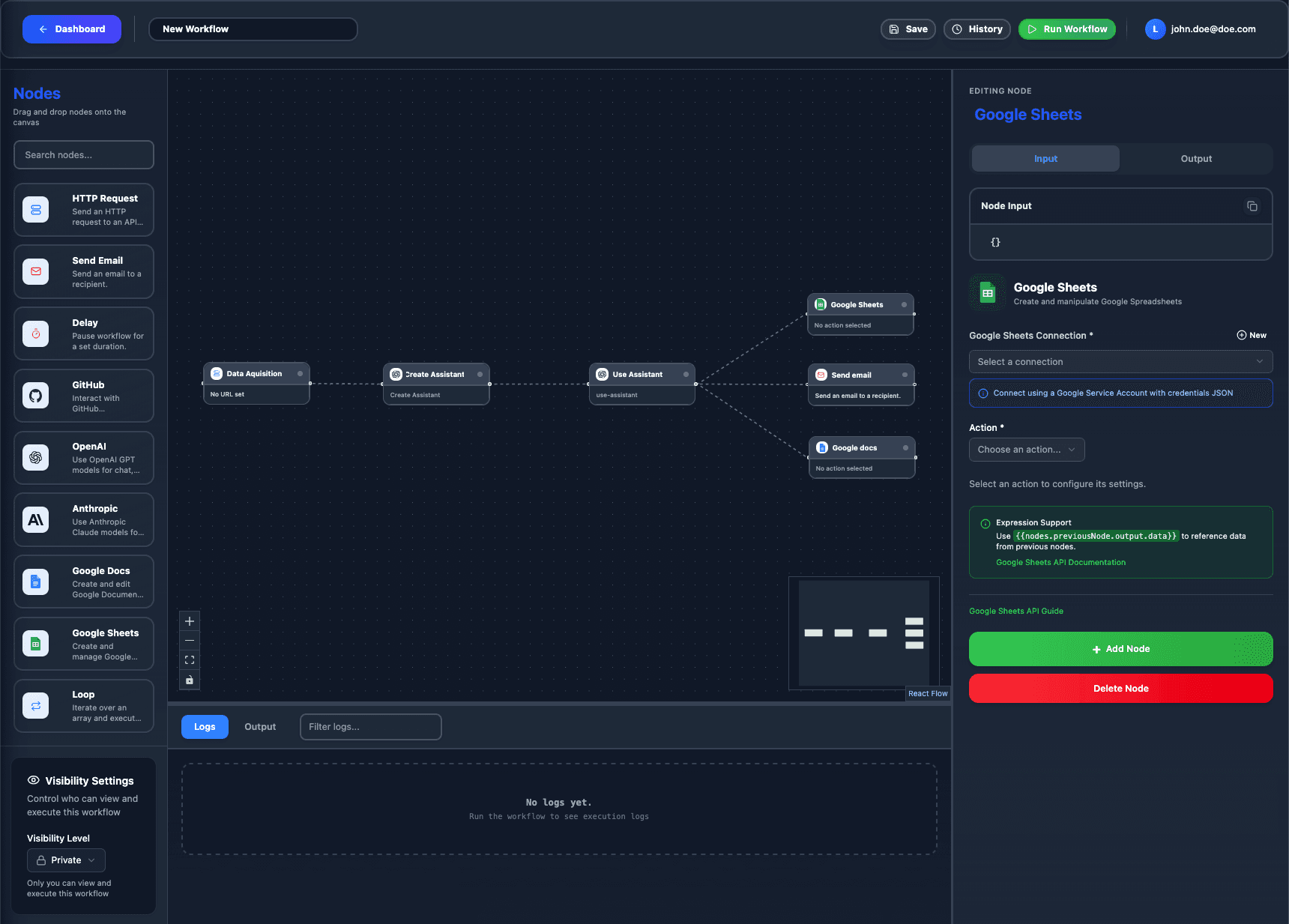 NodeSpark Workflow Builder